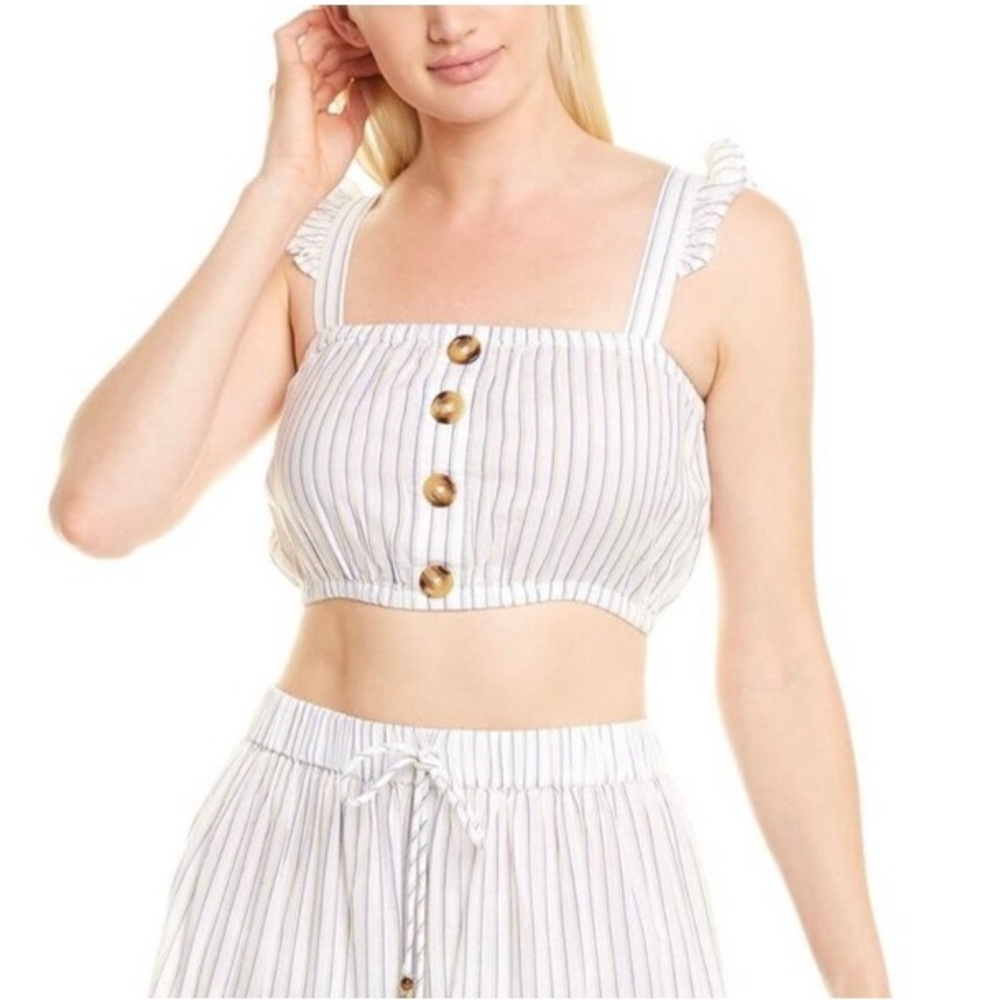 Letarte striped sleeveless button front crop top size small